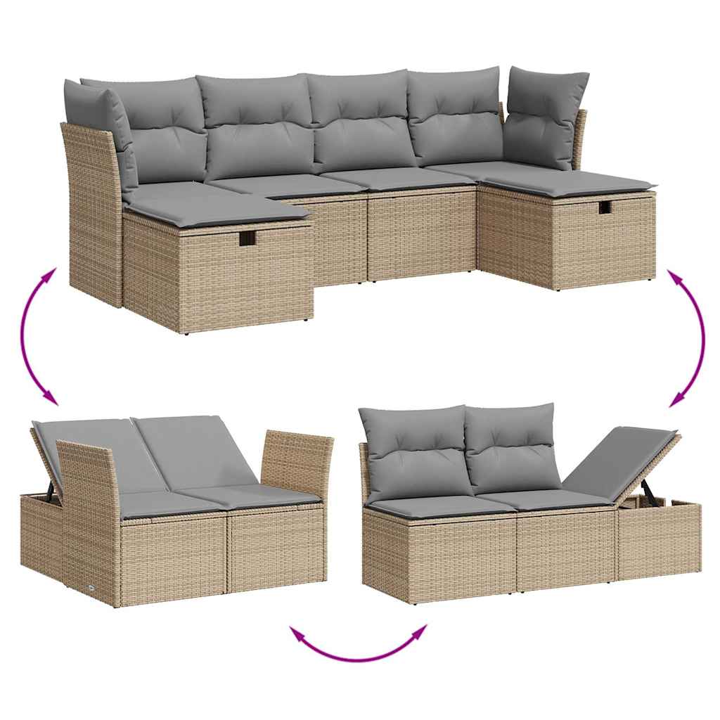 6-dijelni set vrtnih sofa s jastucima bež od poliratana 83 x 62 x 69 cm