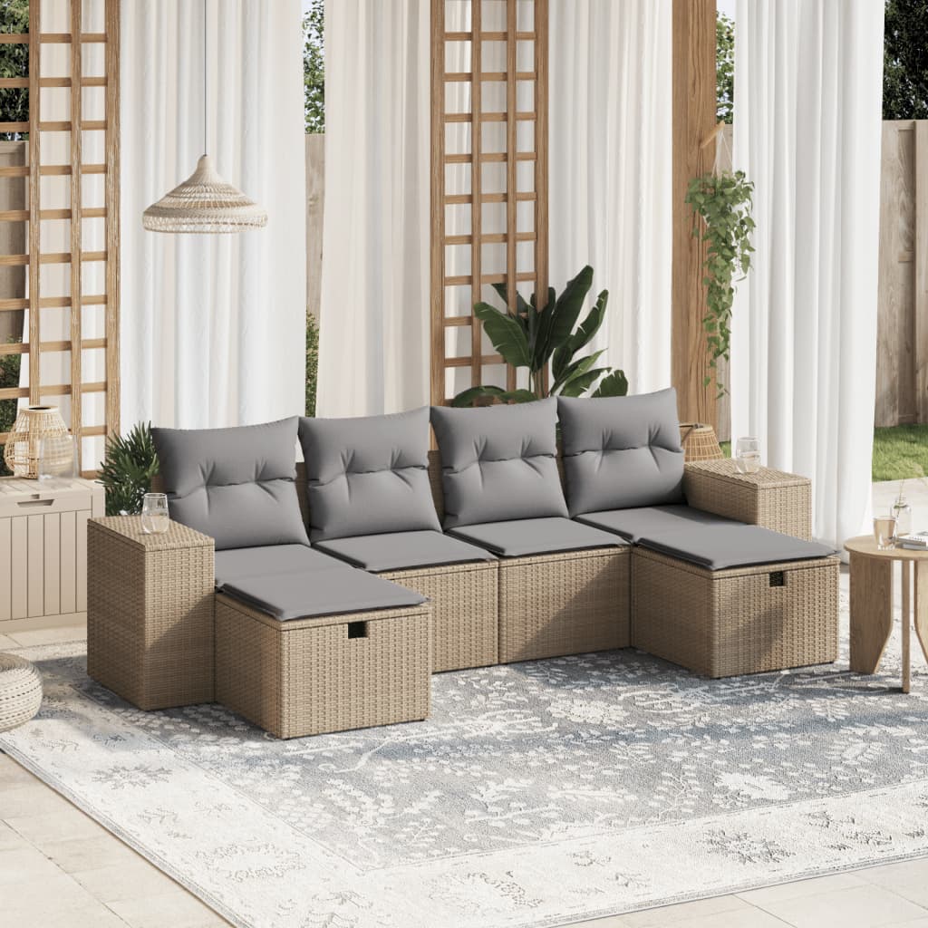 6-dijelni set vrtnih sofa s jastucima bež od poliratana 83 x 62 x 69 cm