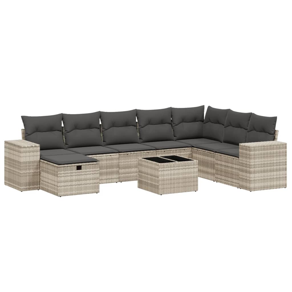 9-dijelni set vrtnih sofa od poliratana s jastucima svjetlosivi