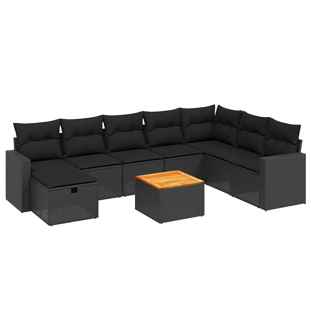 9-dijelni set vrtnih sofa s jastucima crni od poliratana