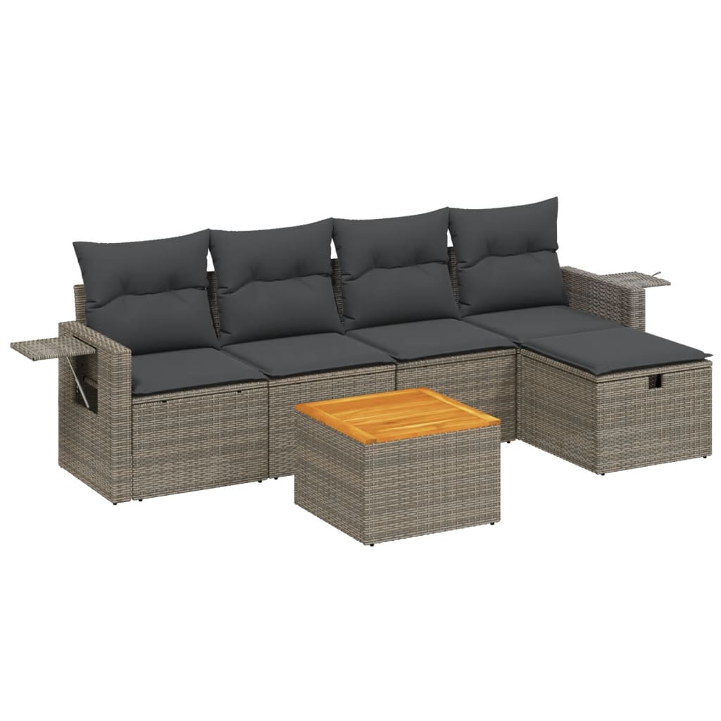 6-dijelni set vrtnih sofa od poliratana s jastucima sivi
