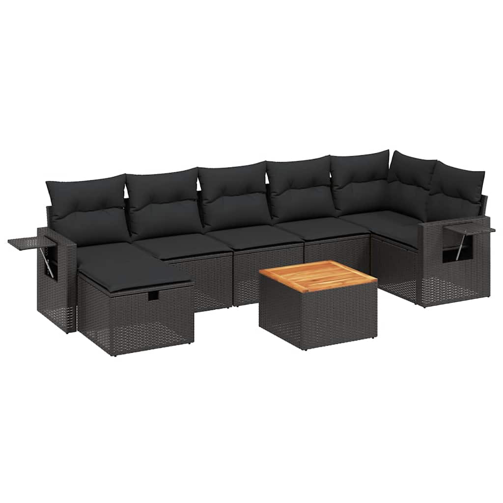 8-dijelni set vrtnih sofa od poliratana s jastucima crni