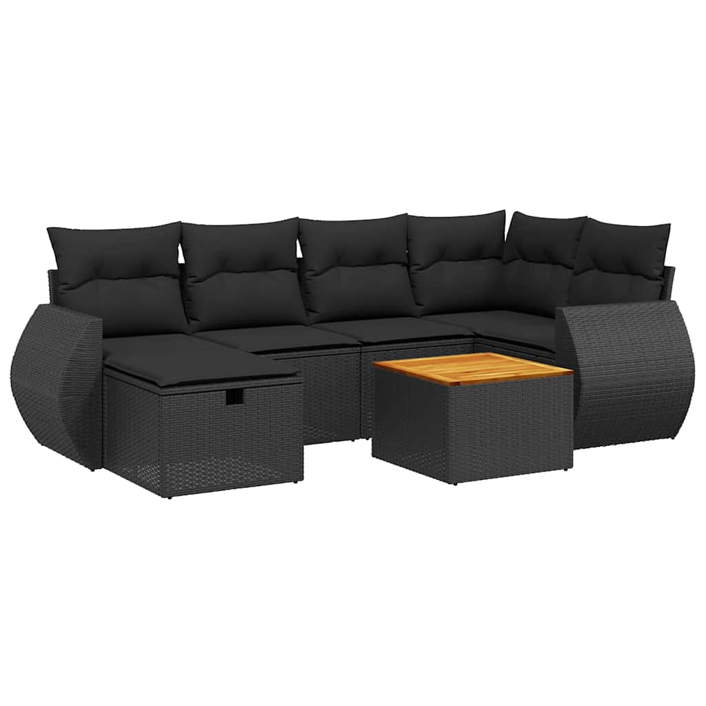 7-dijelni set vrtnih sofa od poliratana s jastucima crni Crna 70 x 62.5 x 69 cm