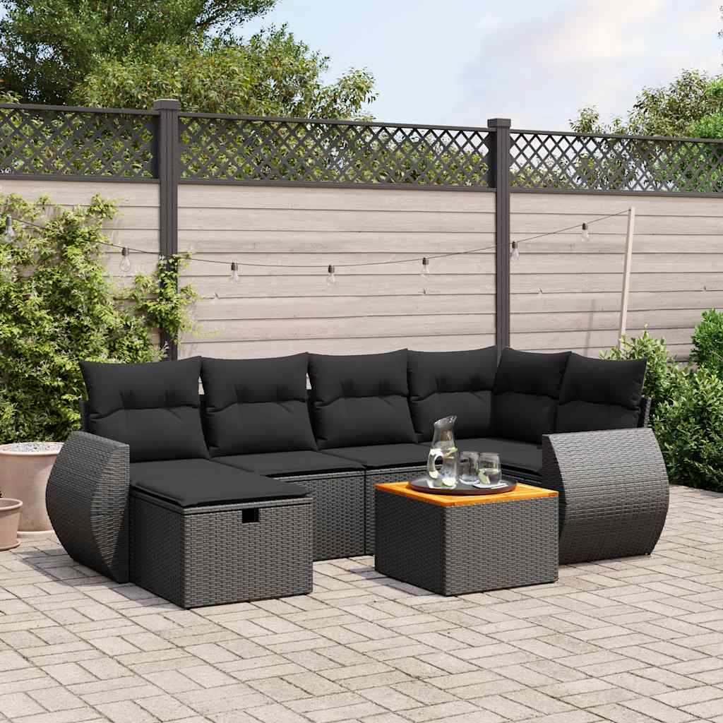 7-dijelni set vrtnih sofa od poliratana s jastucima crni Crna 70 x 62.5 x 69 cm