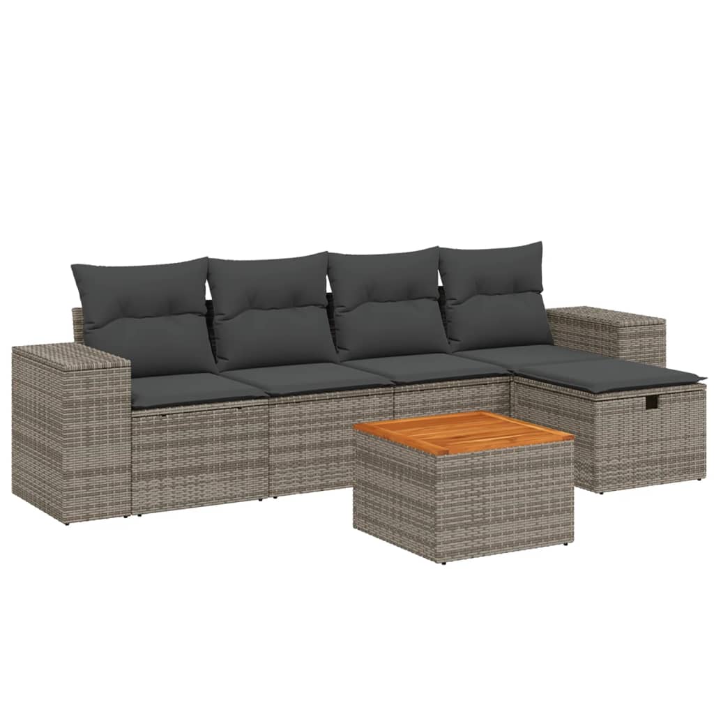 6-dijelni set vrtnih sofa od poliratana s jastucima sivi