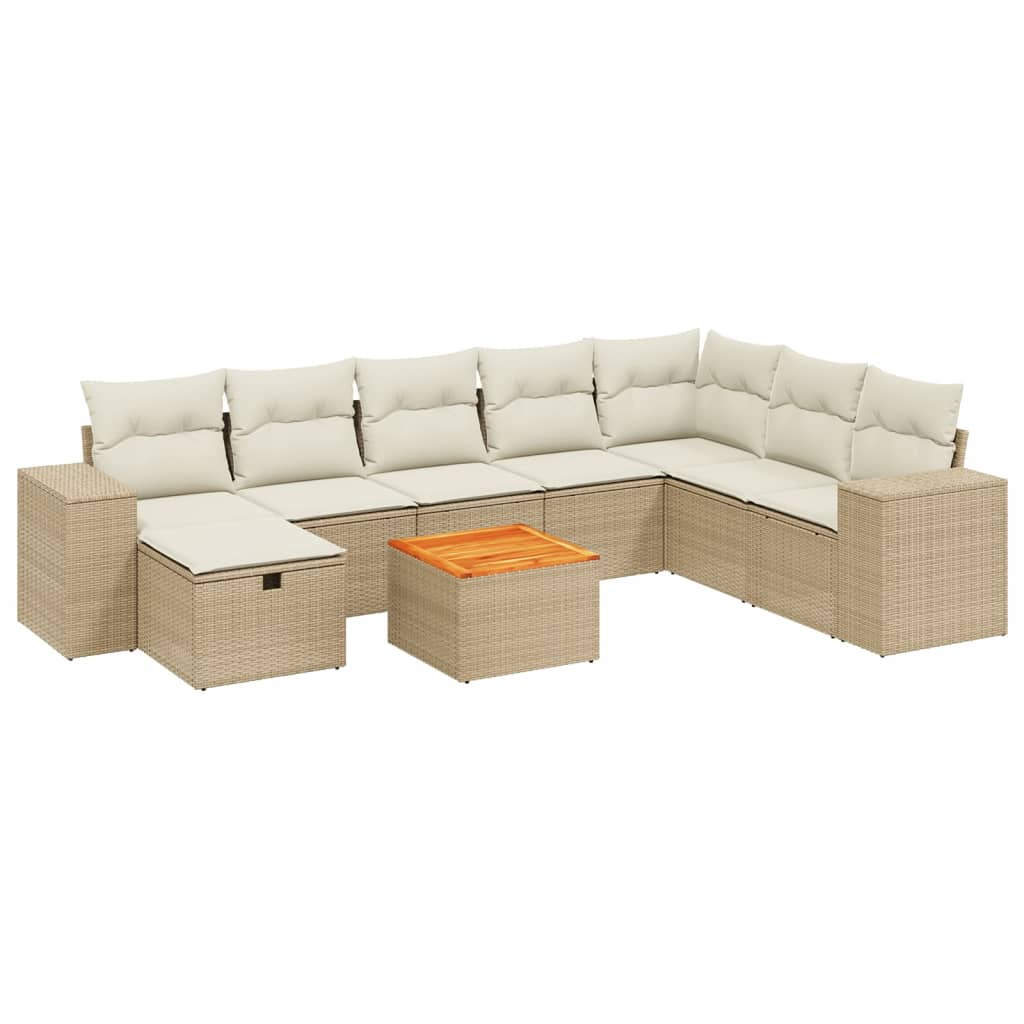 9-dijelni set vrtnih sofa s jastucima bež od poliratana
