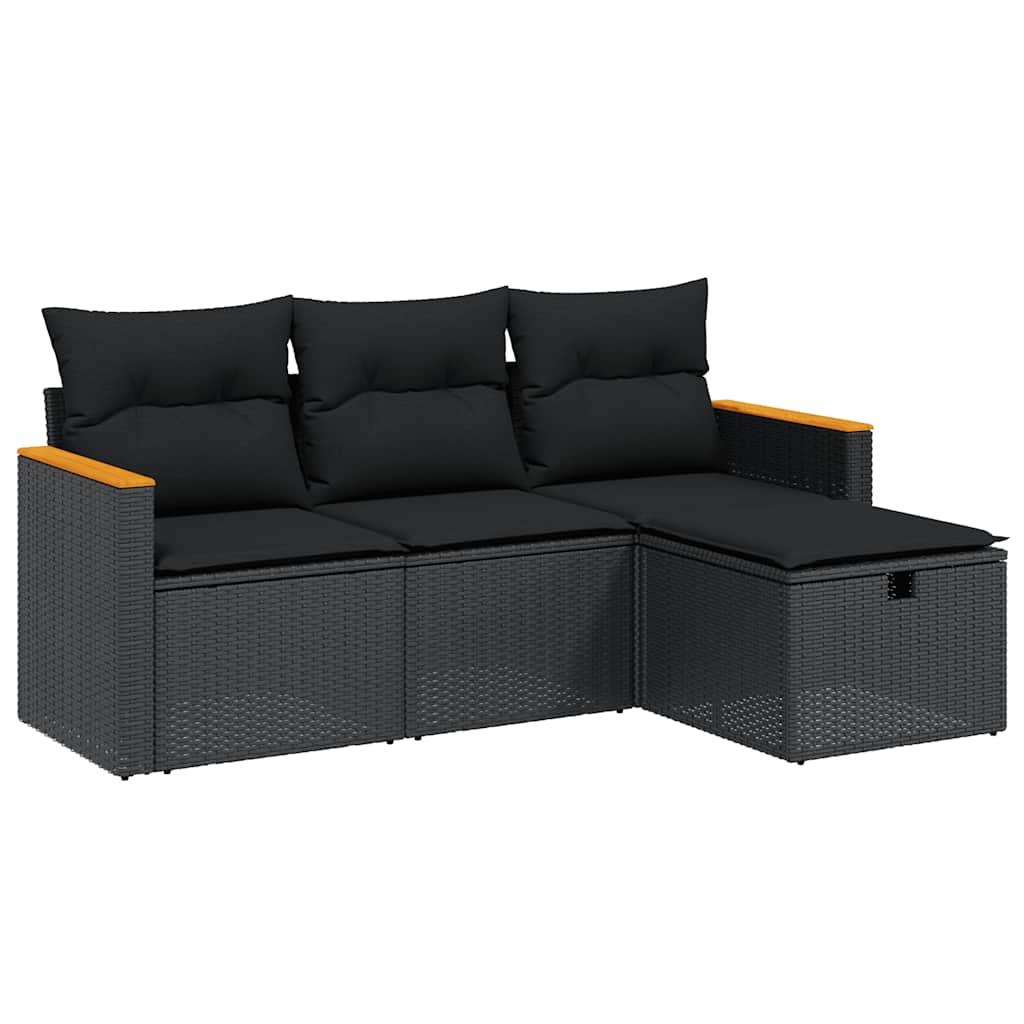 4-dijelni set vrtnih sofa od poliratana s jastucima crni