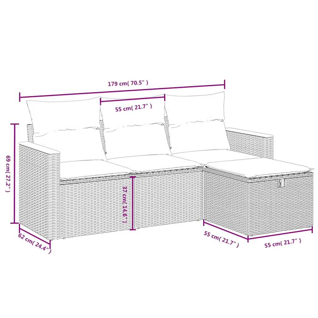 4-dijelni set vrtnih sofa od poliratana s jastucima crni