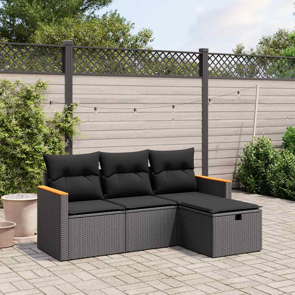 4-dijelni set vrtnih sofa od poliratana s jastucima crni