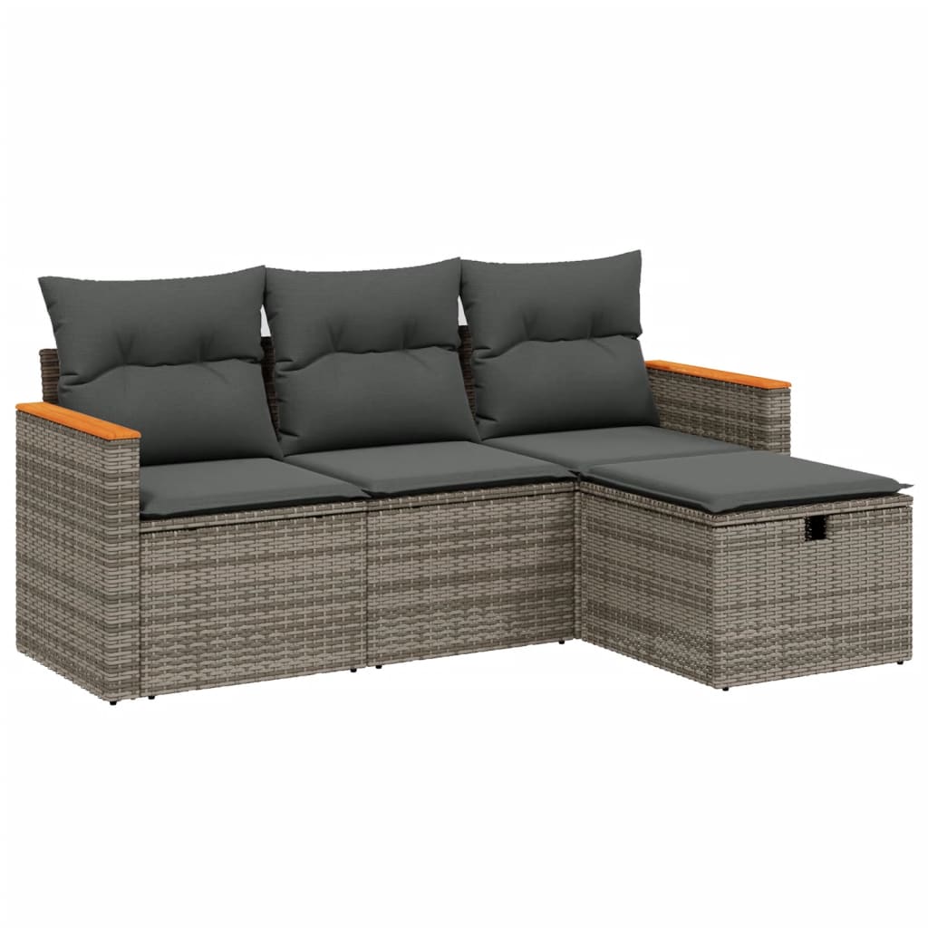 4-dijelni set vrtnih sofa od poliratana s jastucima sivi