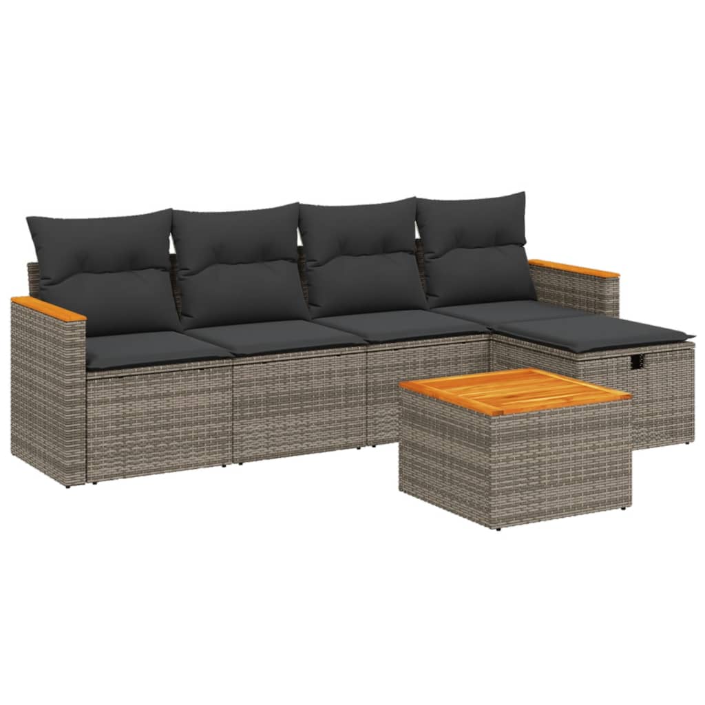6-dijelni set vrtnih sofa od poliratana s jastucima sivi