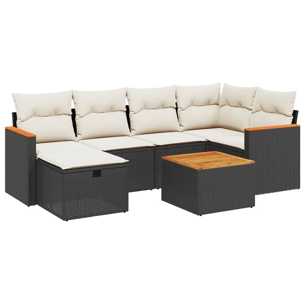 7-dijelni set vrtnih sofa od poliratana s jastucima crni