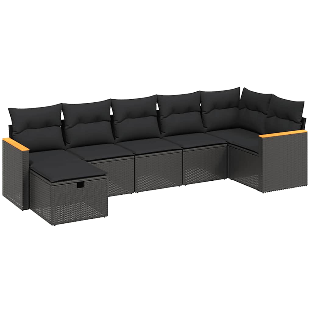 7-dijelni set vrtnih sofa od poliratana s jastucima crni