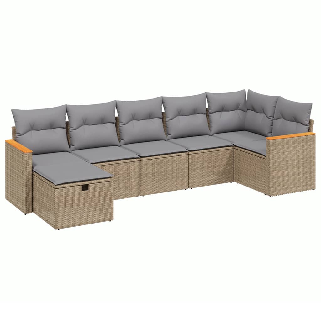 7-dijelni set vrtnih sofa s jastucima bež od poliratana