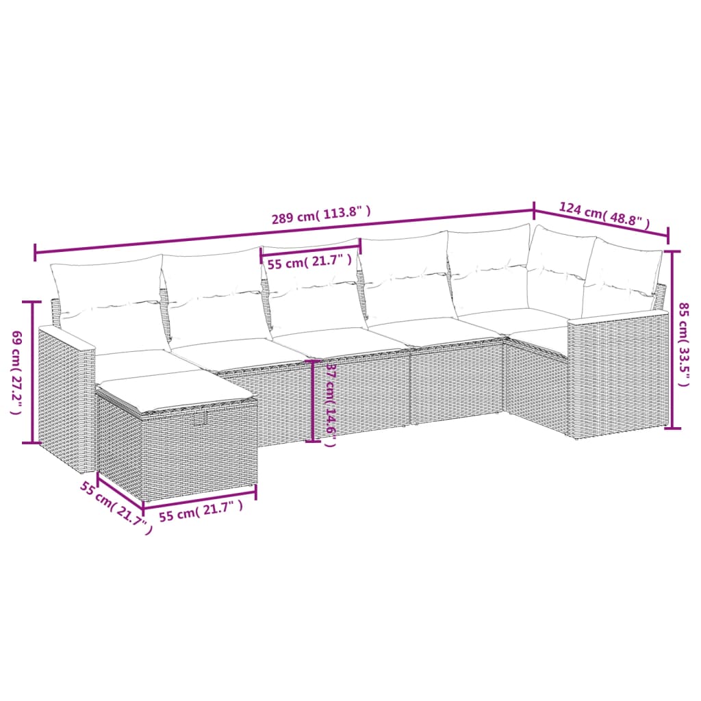7-dijelni set vrtnih sofa sivi od poliratana