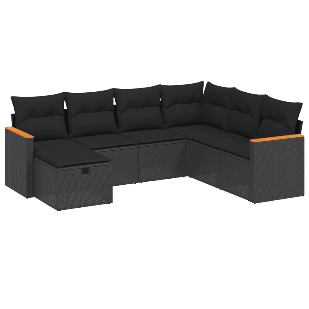 7-dijelni set vrtnih sofa od poliratana s jastucima crni