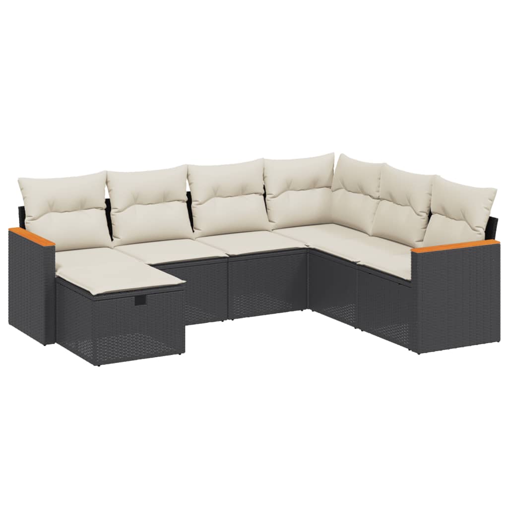 7-dijelni set vrtnih sofa od poliratana s jastucima crni