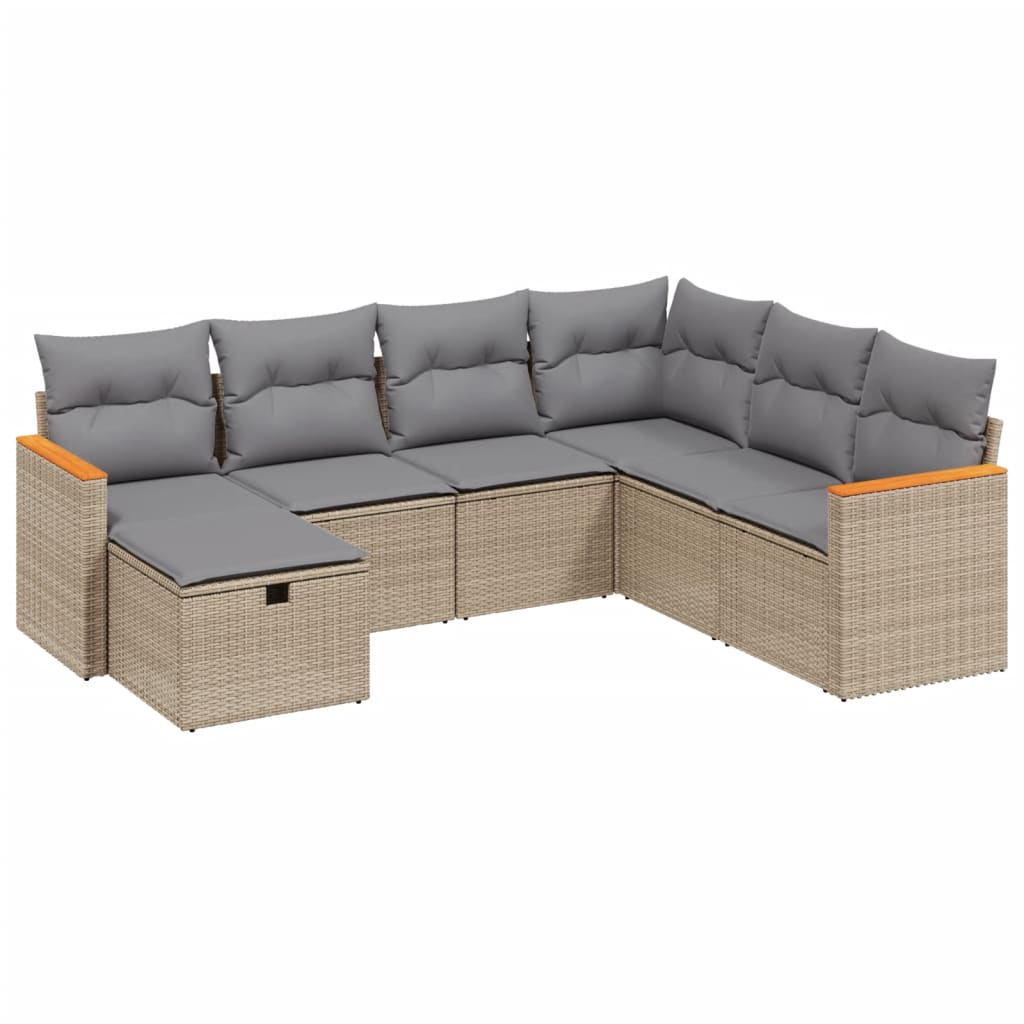 7-dijelni set vrtnih sofa s jastucima bež od poliratana