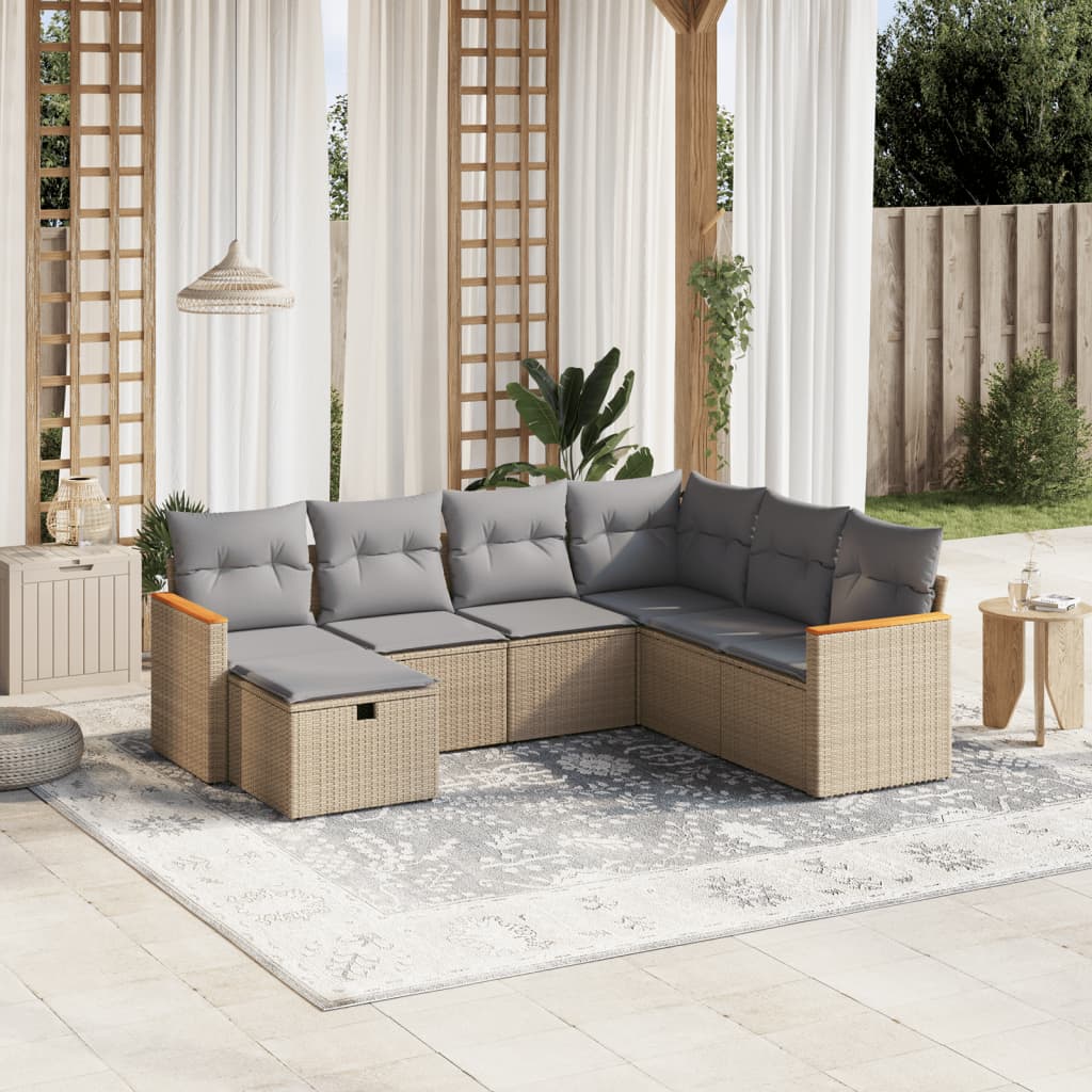 7-dijelni set vrtnih sofa s jastucima bež od poliratana