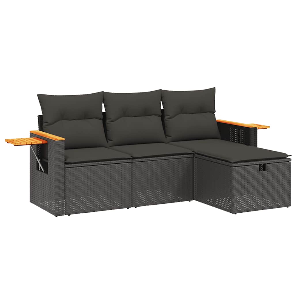 4-dijelni set vrtnih sofa od poliratana s jastucima crni