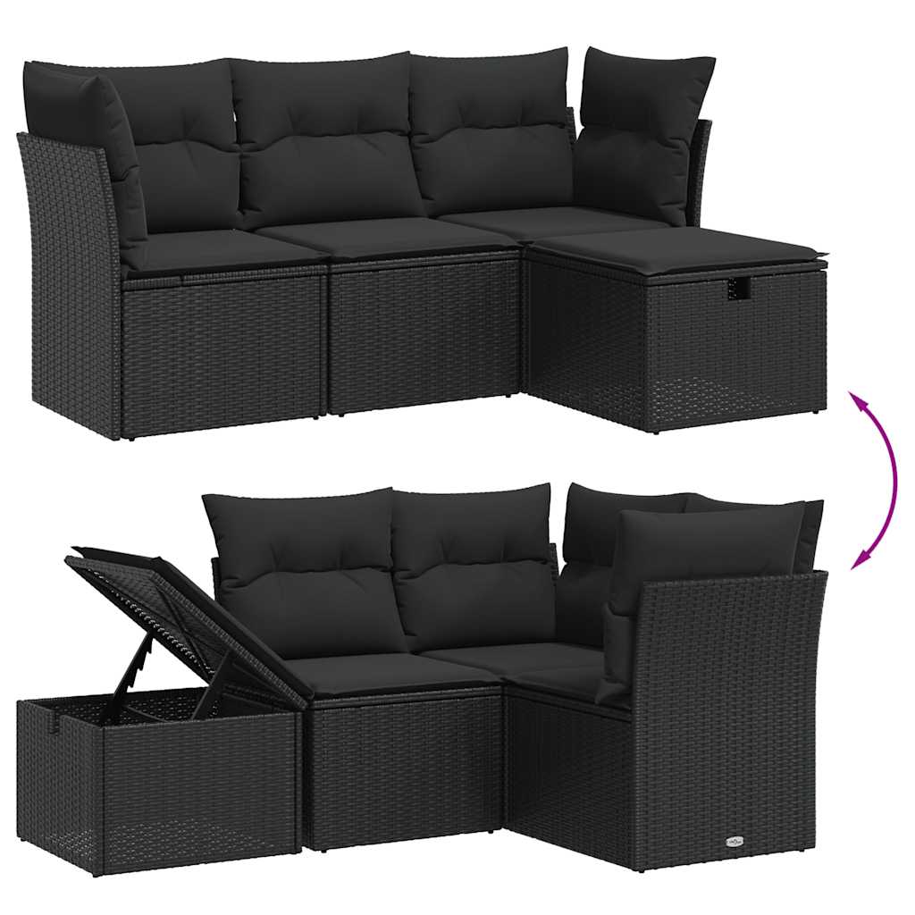 4-dijelni set vrtnih sofa od poliratana s jastucima crni