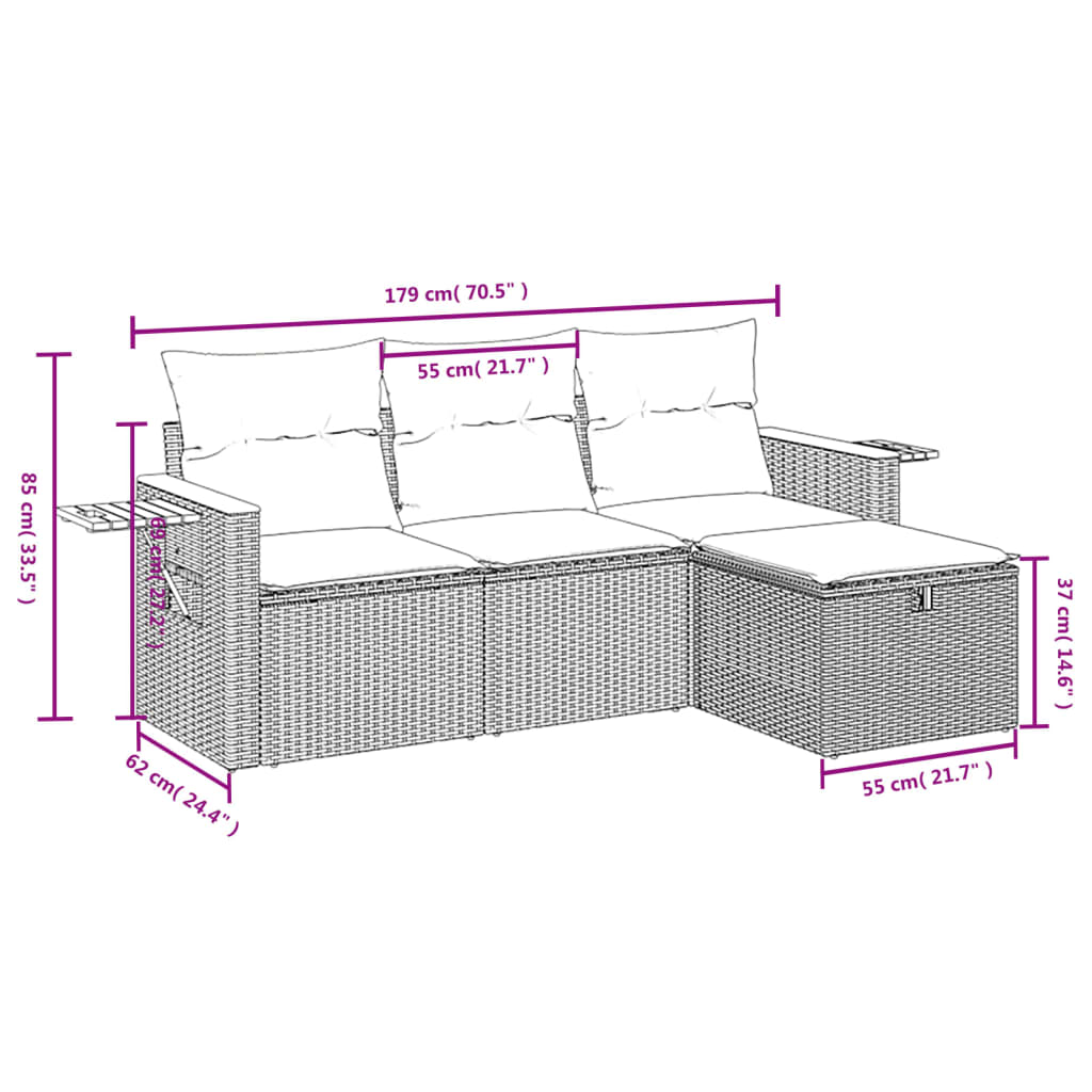 4-dijelni set vrtnih sofa s jastucima bež od poliratana