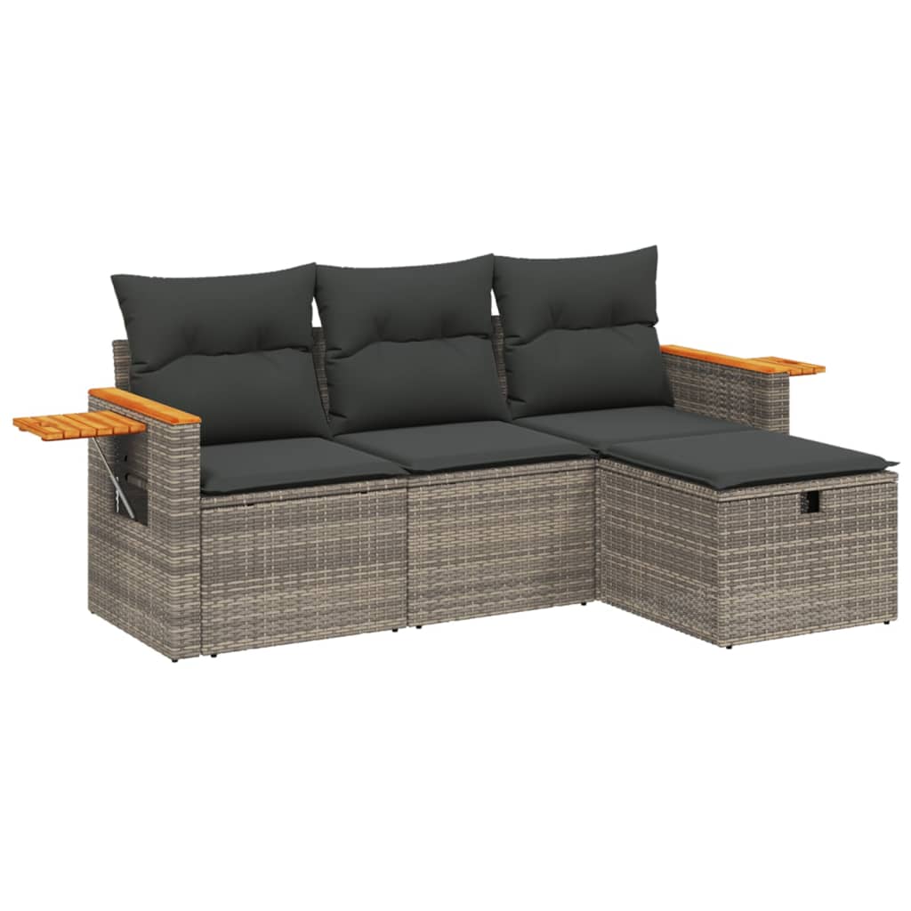 4-dijelni set vrtnih sofa od poliratana s jastucima sivi
