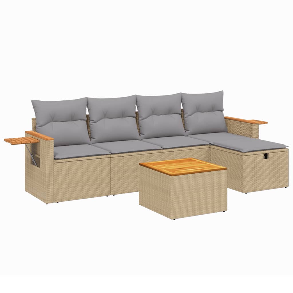 6-dijelni set vrtnih sofa s jastucima bež od poliratana 61.5 x 62 x 69 cm