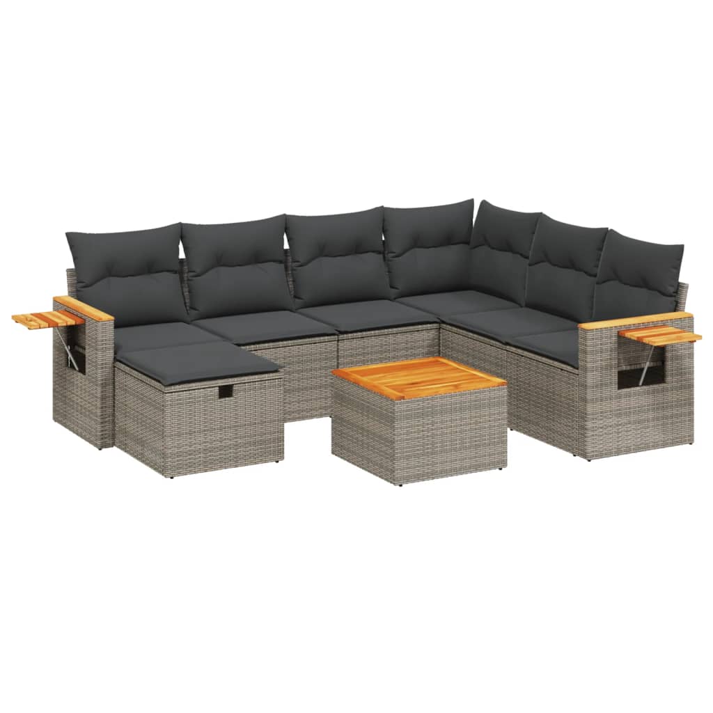 8-dijelni set vrtnih sofa od poliratana s jastucima sivi