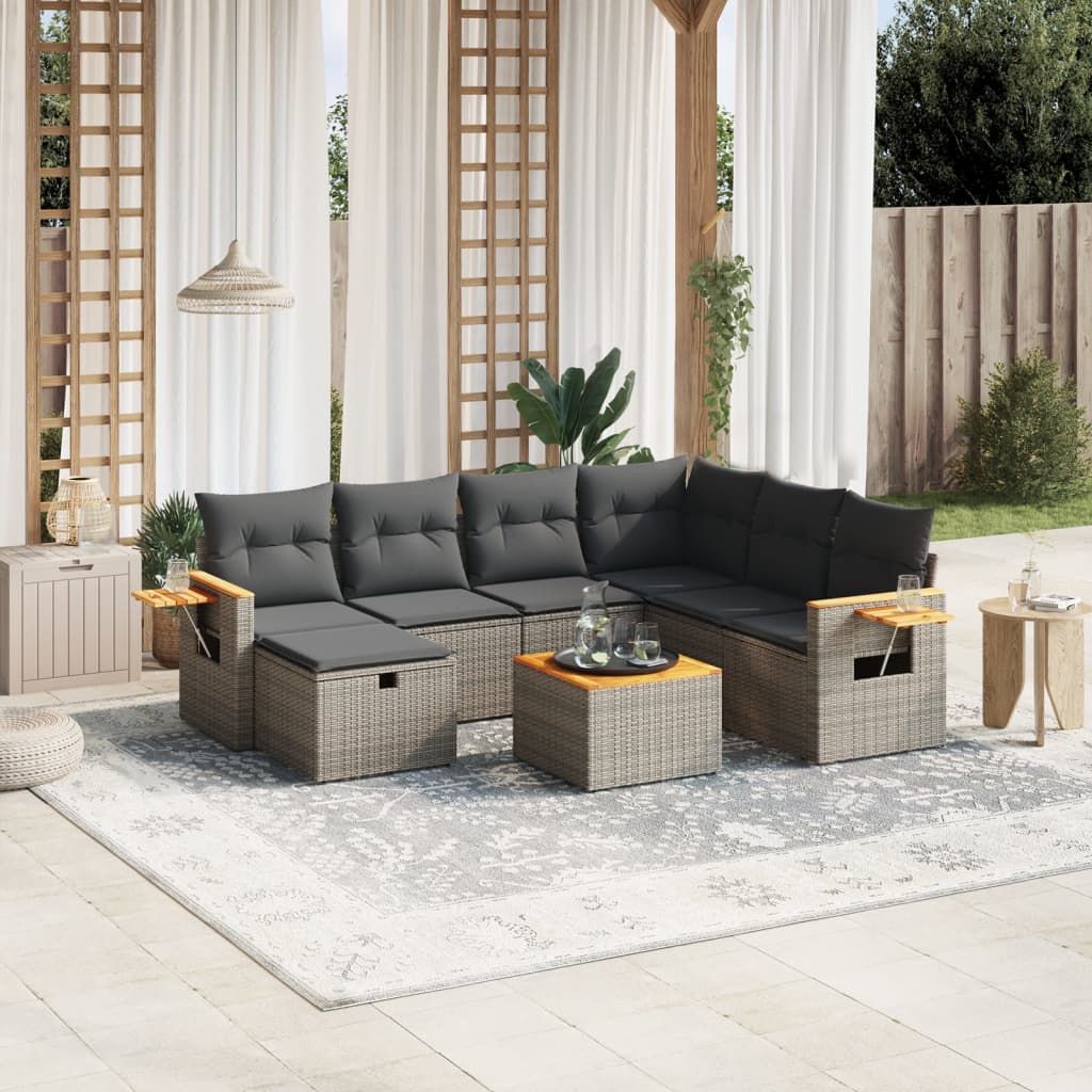 8-dijelni set vrtnih sofa od poliratana s jastucima sivi