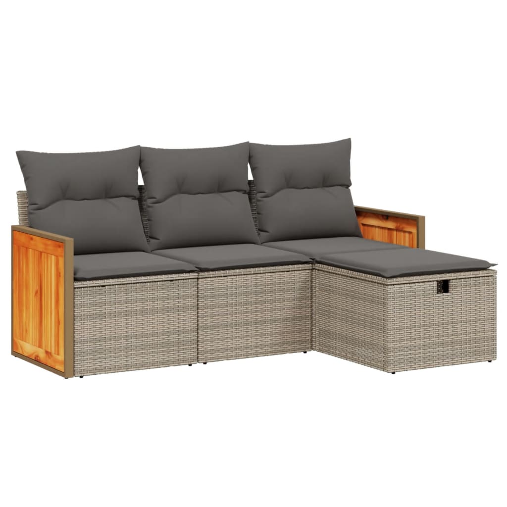 4-dijelni set vrtnih sofa od poliratana s jastucima sivi