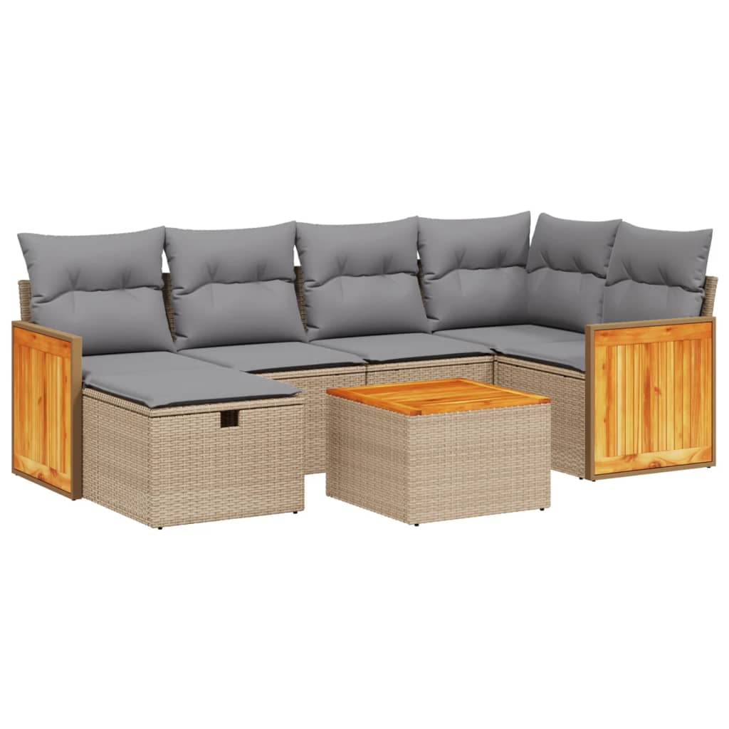 7-dijelni set vrtnih sofa s jastucima bež od poliratana