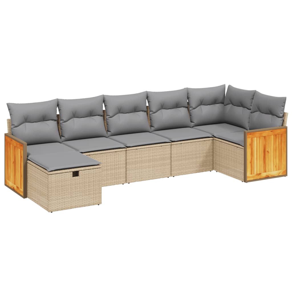 7-dijelni set vrtnih sofa s jastucima bež od poliratana