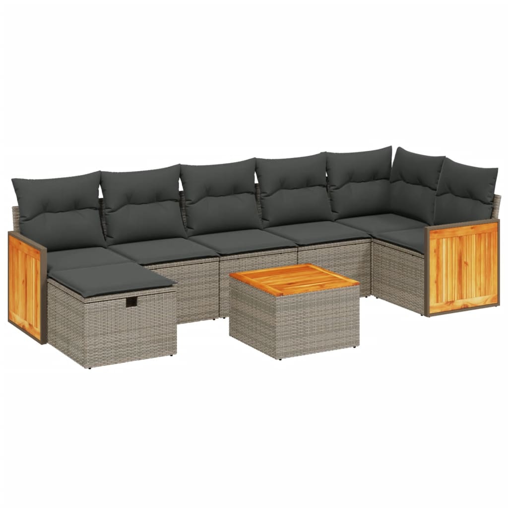 8-dijelni set vrtnih sofa od poliratana s jastucima sivi