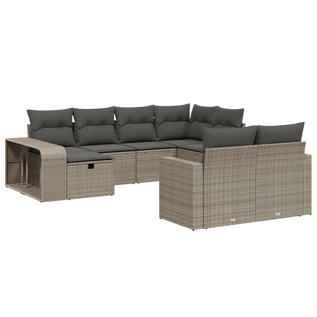 10-dijelni set vrtnih sofa poliratan s jastucima svijetlosivi