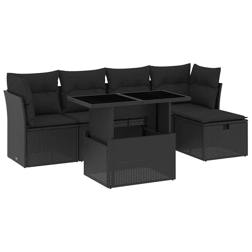 6-dijelni set vrtnih sofa s jastucima crni od poliratana
