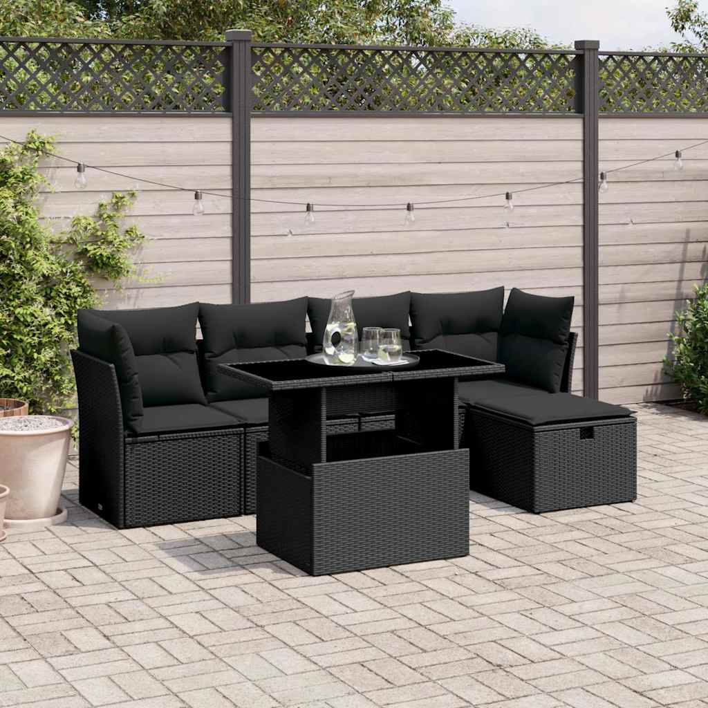 6-dijelni set vrtnih sofa s jastucima crni od poliratana