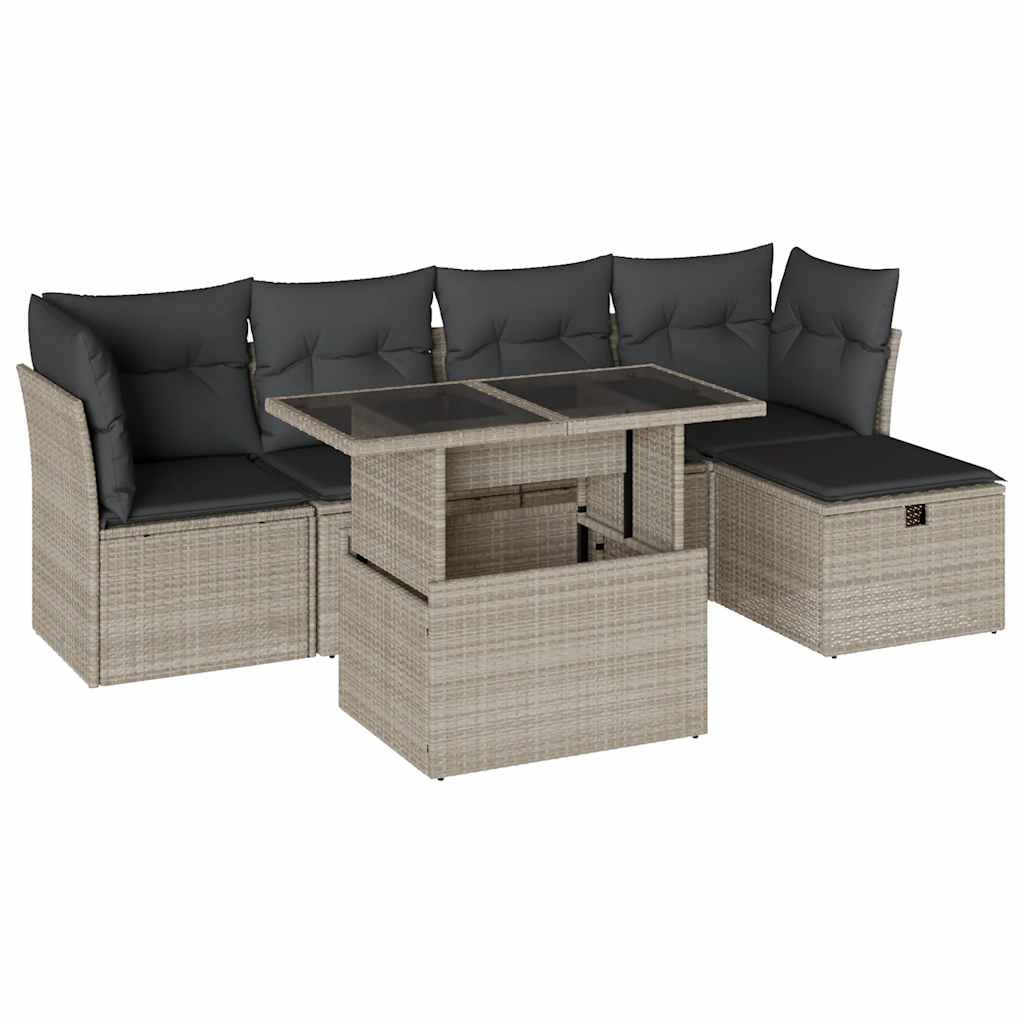 6-dijelni set vrtnih sofa od poliratana s jastucima svjetlosivi