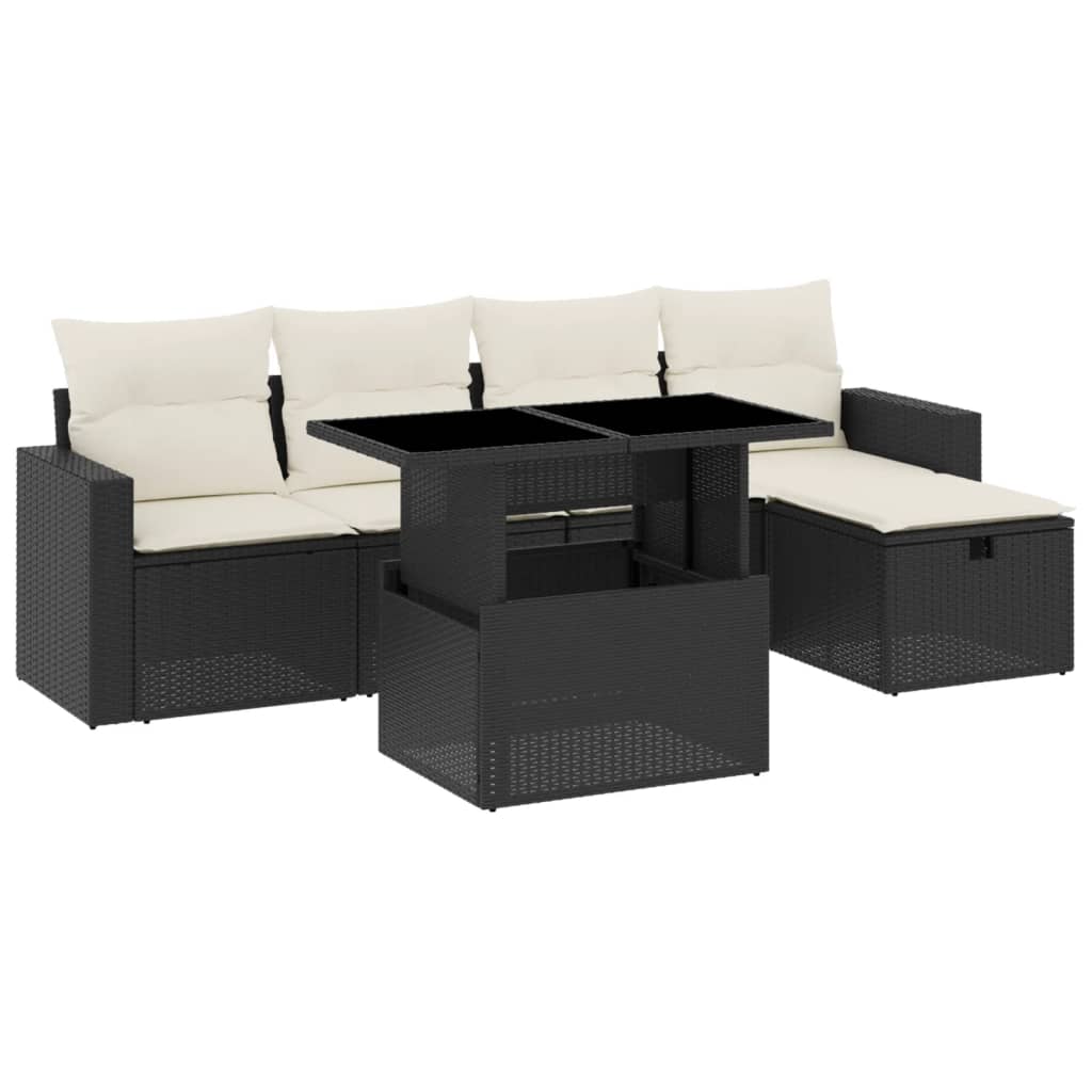 6-dijelni set vrtnih sofa s jastucima crni od poliratana
