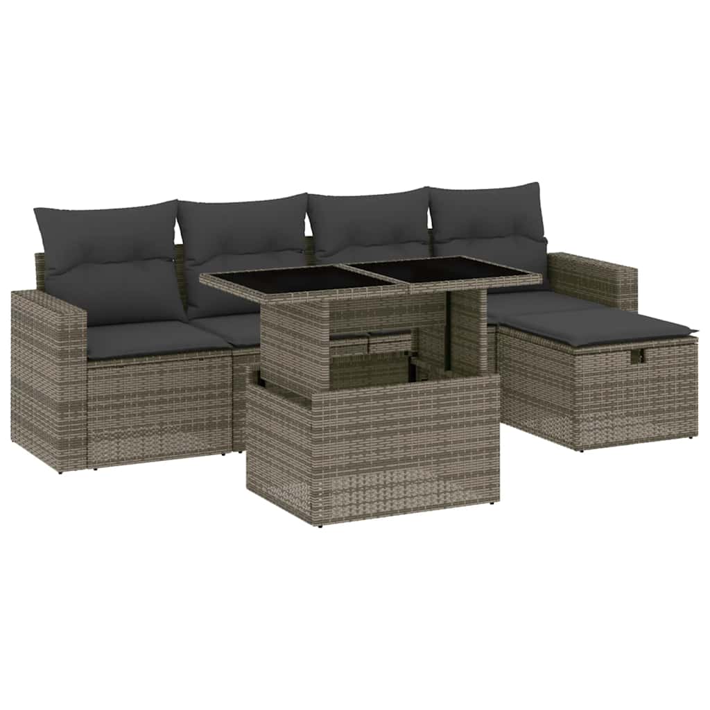 6-dijelni set vrtnih sofa od poliratana s jastucima sivi