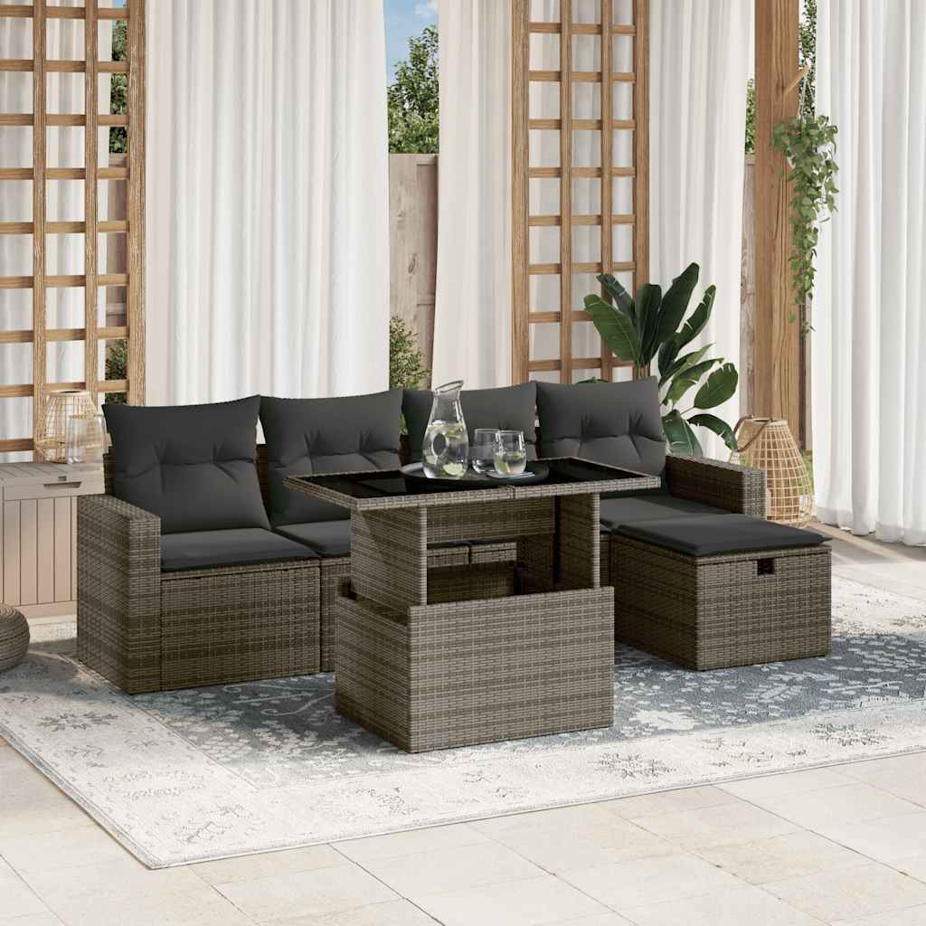 6-dijelni set vrtnih sofa od poliratana s jastucima sivi