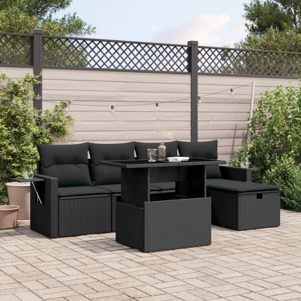 6-dijelni set vrtnih sofa s jastucima crni od poliratana