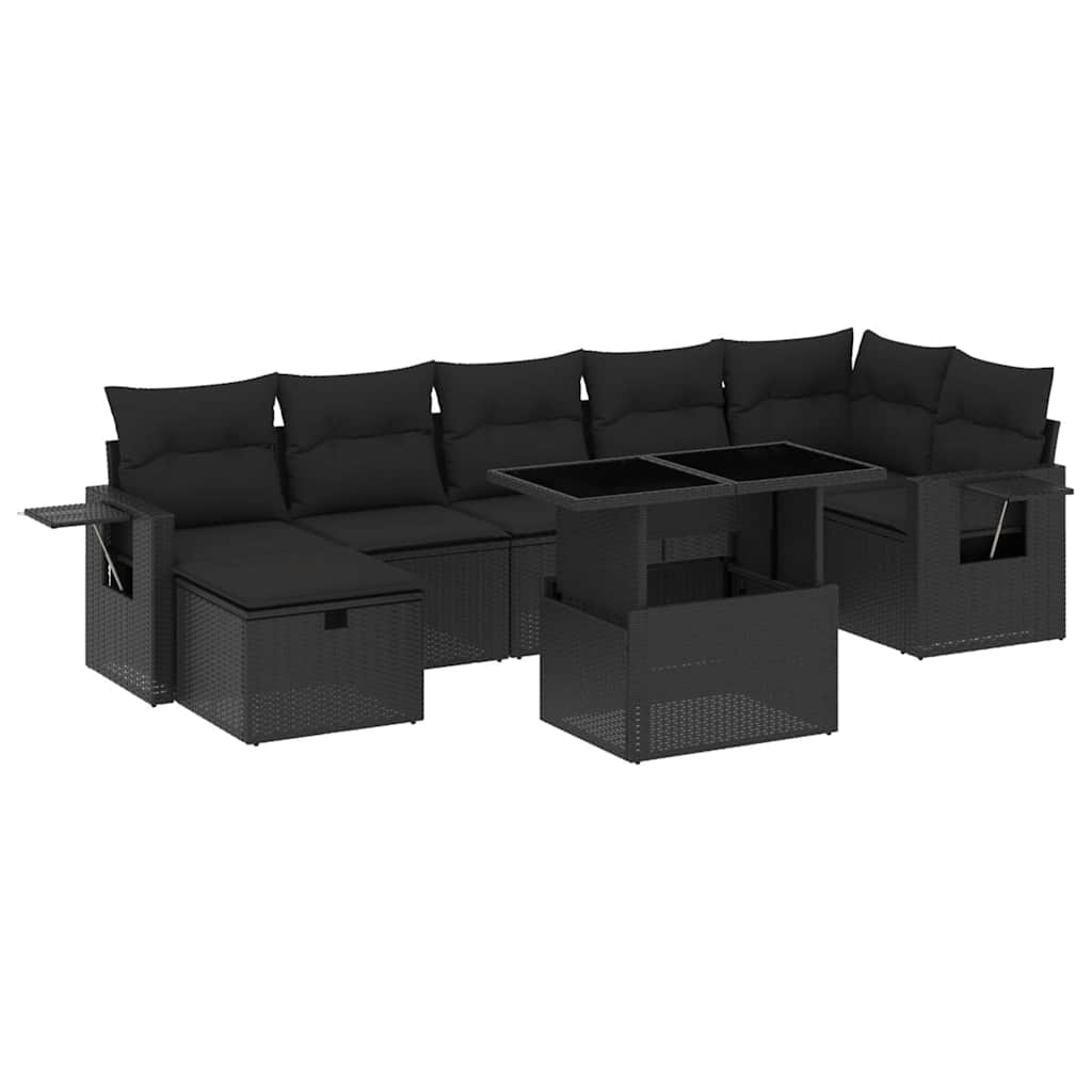 8-dijelni set vrtnih sofa od poliratana s jastucima crni