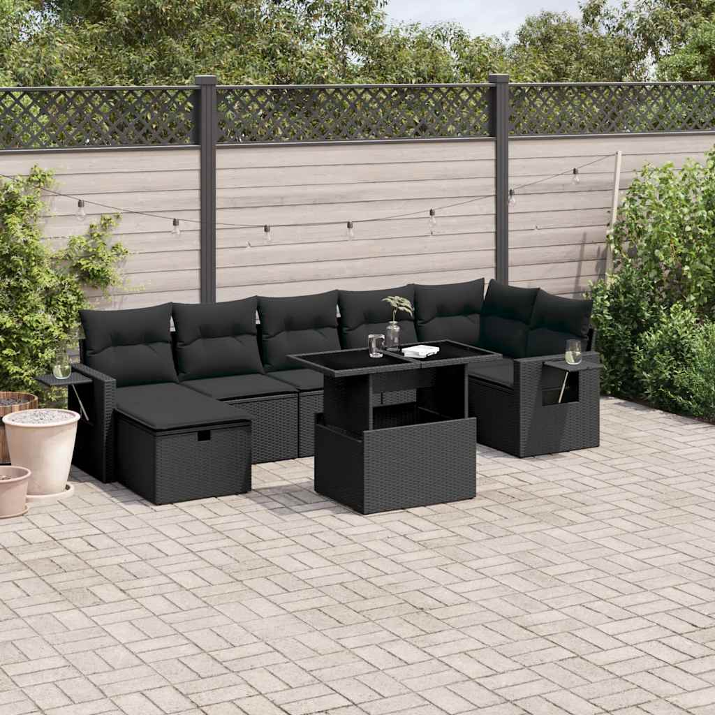 8-dijelni set vrtnih sofa od poliratana s jastucima crni