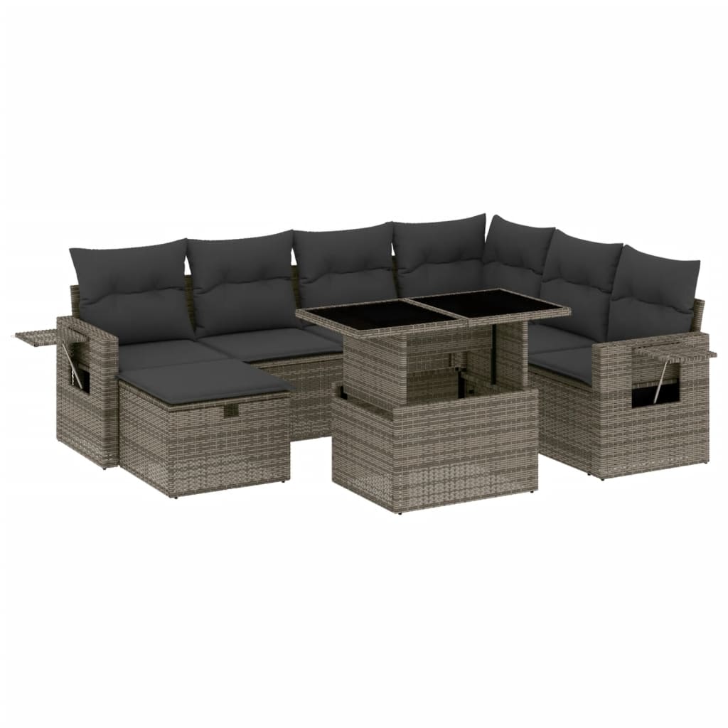 8-dijelni set vrtnih sofa od poliratana s jastucima sivi