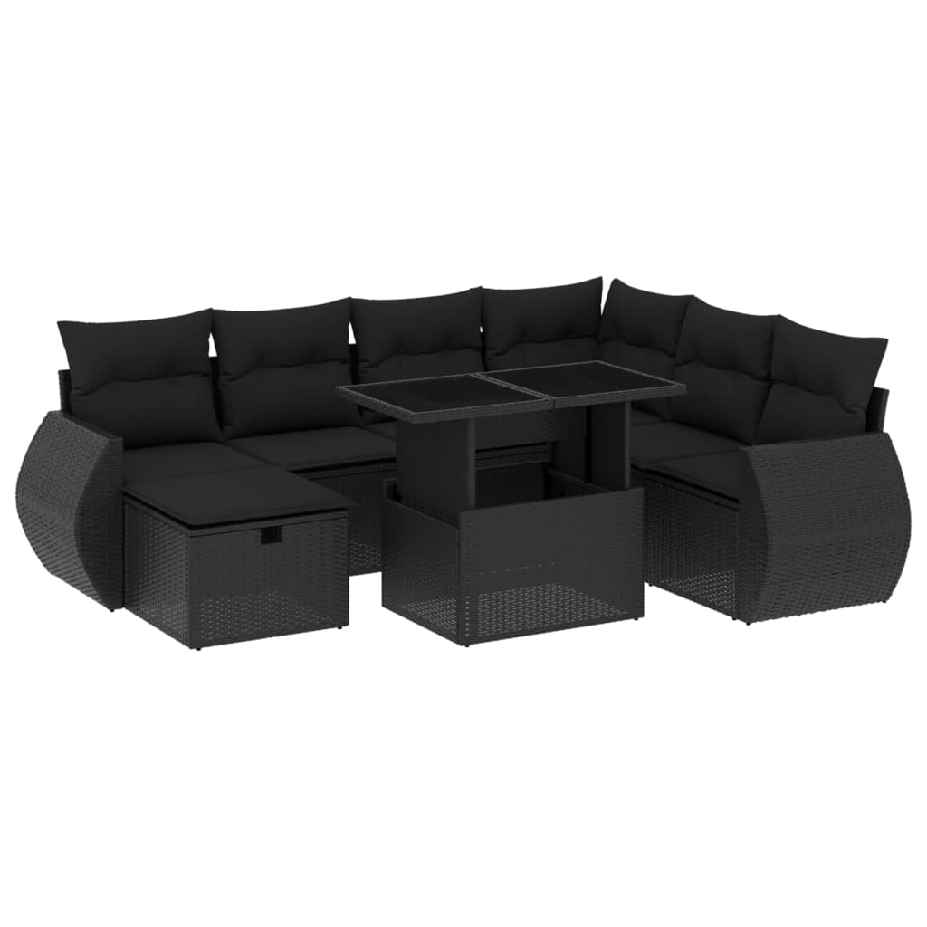 8-dijelni set vrtnih sofa od poliratana s jastucima crni