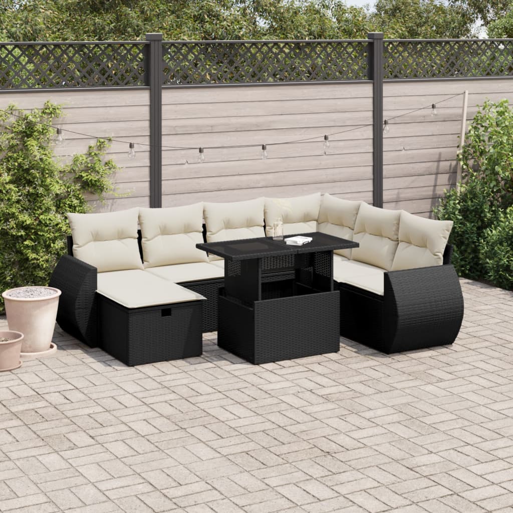 8-dijelni set vrtnih sofa od poliratana s jastucima crni
