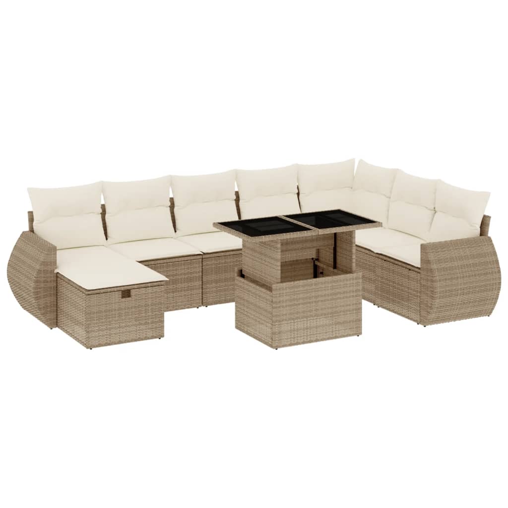 9-dijelni set vrtnih sofa s jastucima bež od poliratana