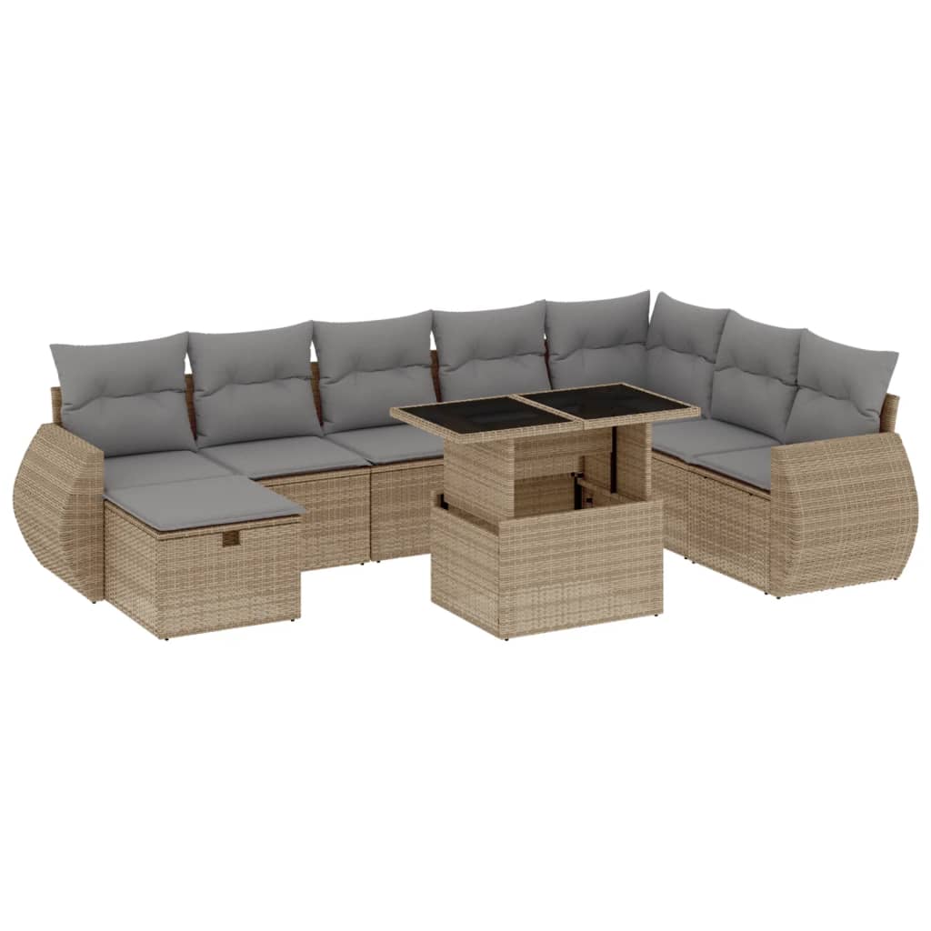 9-dijelni set vrtnih sofa s jastucima bež od poliratana