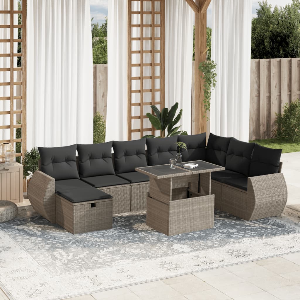 9-dijelni set vrtnih sofa od poliratana s jastucima svjetlosivi